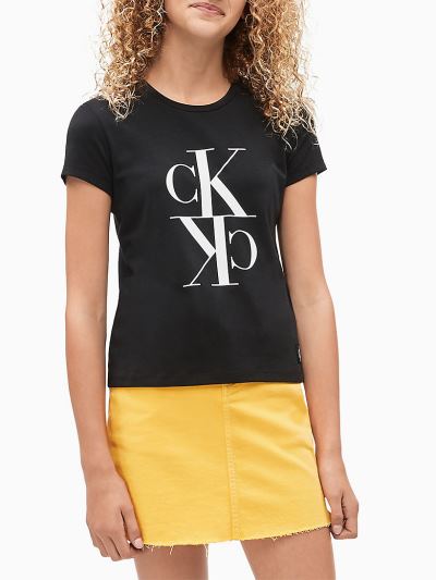 Calvin Klein Ruhák HU665408 | Calvin Klein Cropped Logo Lány Póló Fekete